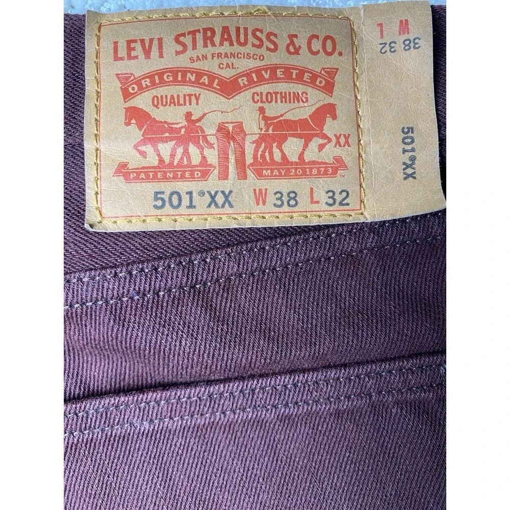 Levi's 501 XX Button Fly Jeans Men's 38‎ Measured 39x31 Maroon Burgundy Denim
